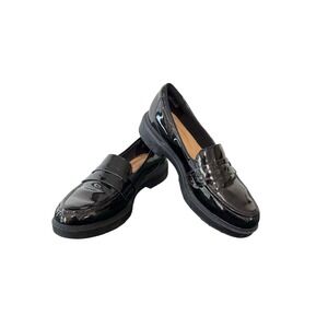 Clarks Loafers Women 10 Black Patent Penny Loafer Lug Sole Academia Preppy